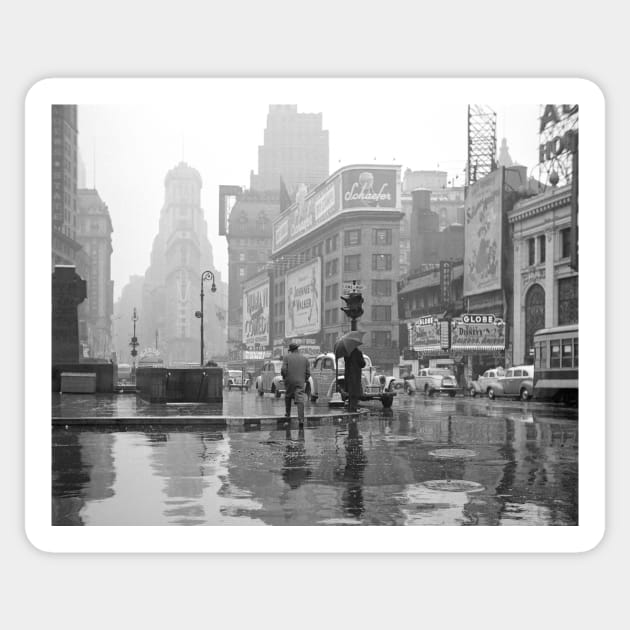 Rainy Day in Times Square, 1943. Vintage Photo Sticker by historyphoto